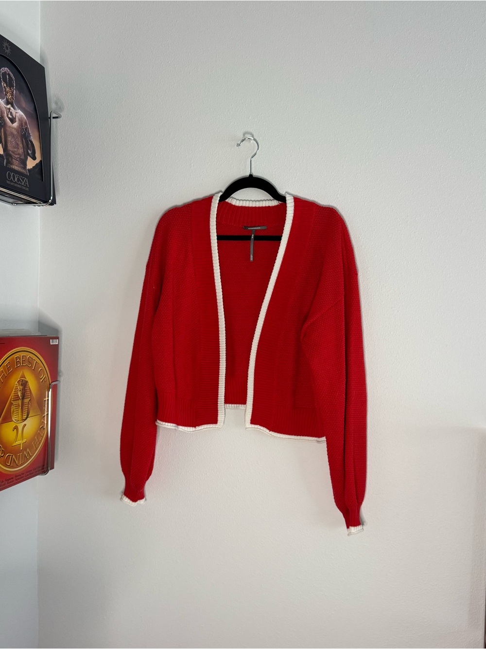 Anthropologie Red Cropped Cardigan with White Trim